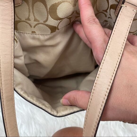 Coach Signature Logo Canvas Stripe Tote Bag - Picture 8 of 11